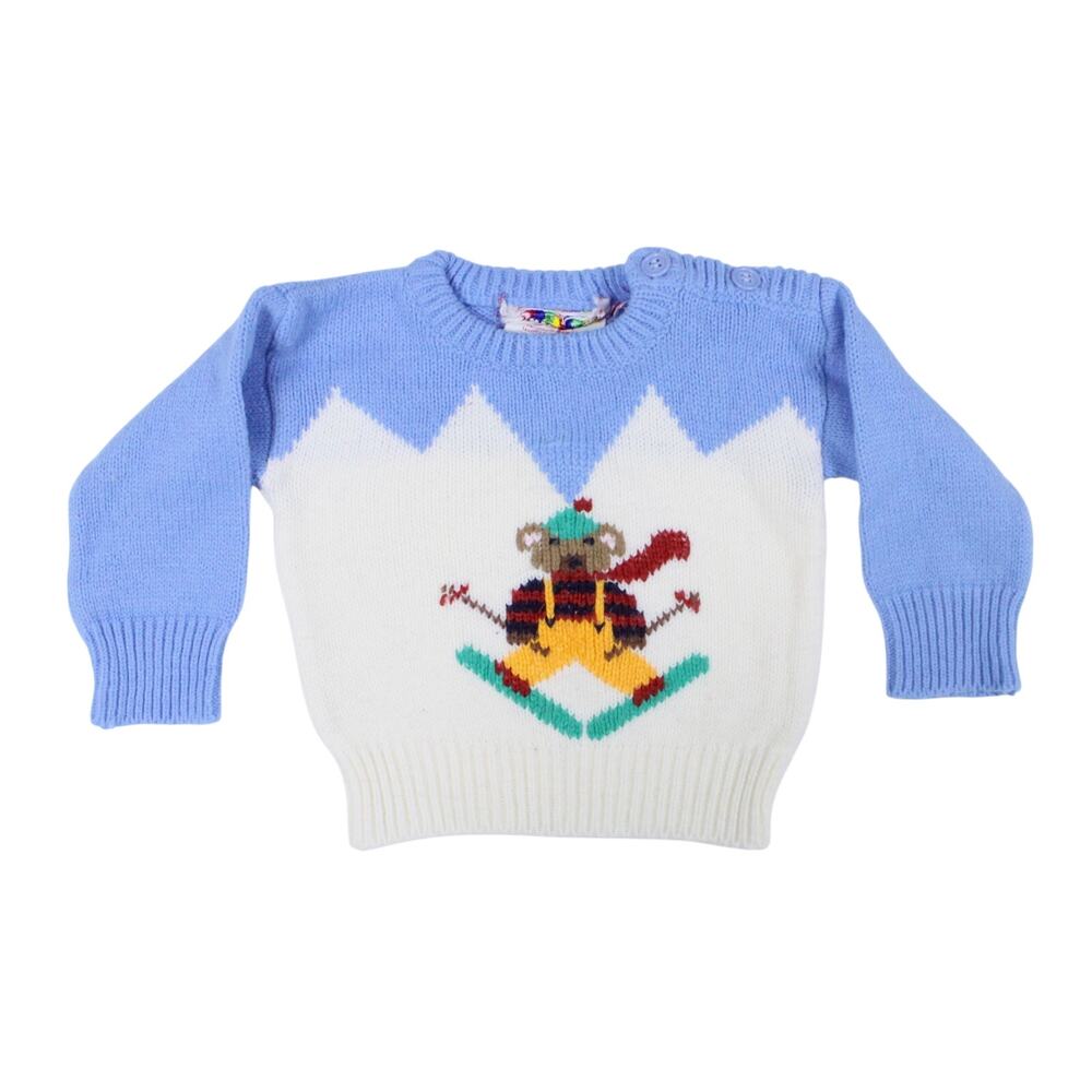 Vintage baby infant sweater 70s 80s ski retro blue cute size 3-6 months